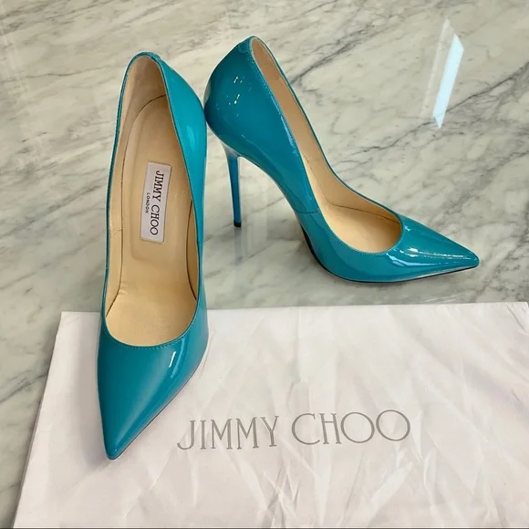 💖FIRM Jimmy Choo💖Anouk turquoise patent pumps beauty - Picture 3 of 8